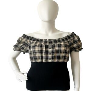 BCX Plaid Shirting with Sweater, Off shoulder, Sz S​, School girl, Preppy